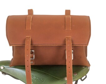 Genuine Leather Bag Bicycle Saddle Handlebar Frame Vintage Craft CHERRY BROWN