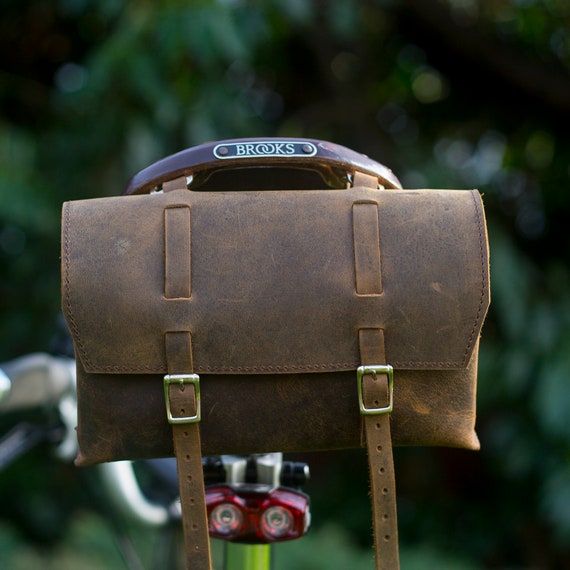 Large Bag Natural Leather Bicycle Saddle Handlebar Vintage Brown XL-RAW 