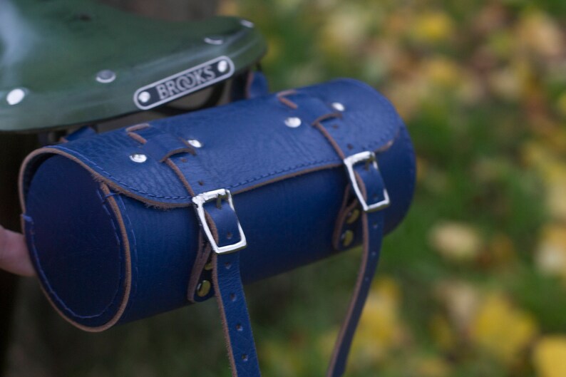 Classic Bicycle Roll Tool Bag Real Leather in BLUE Seat Frame Etsy