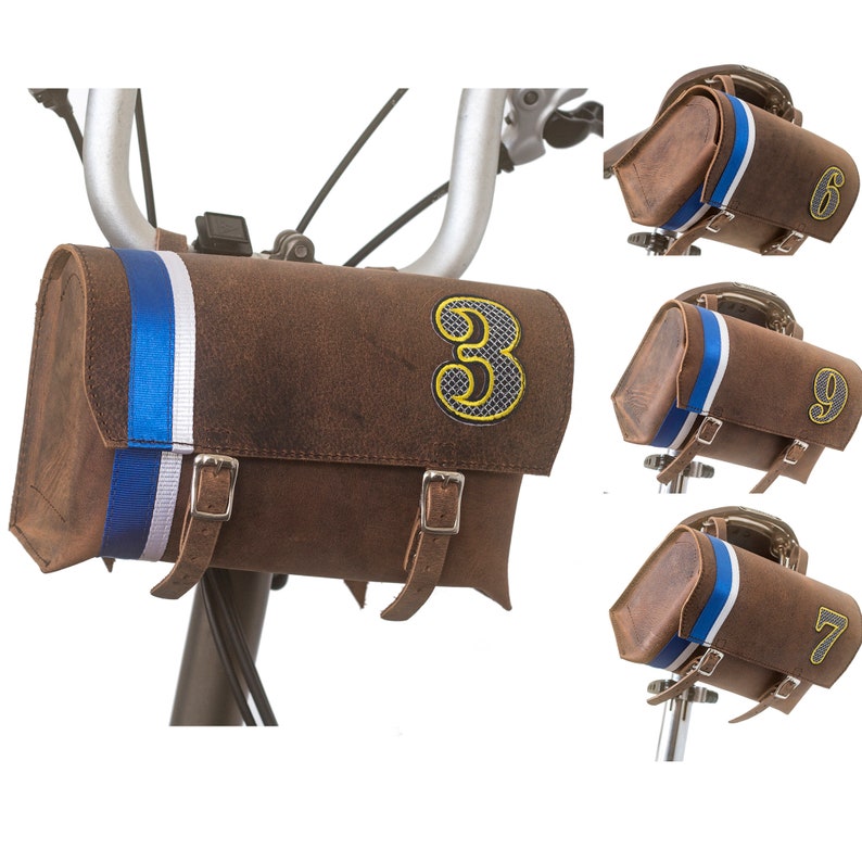 Limited price sale Leather Handlebar Saddle Bag for Blue Brown Vintage BROMPTON Selling rankings in