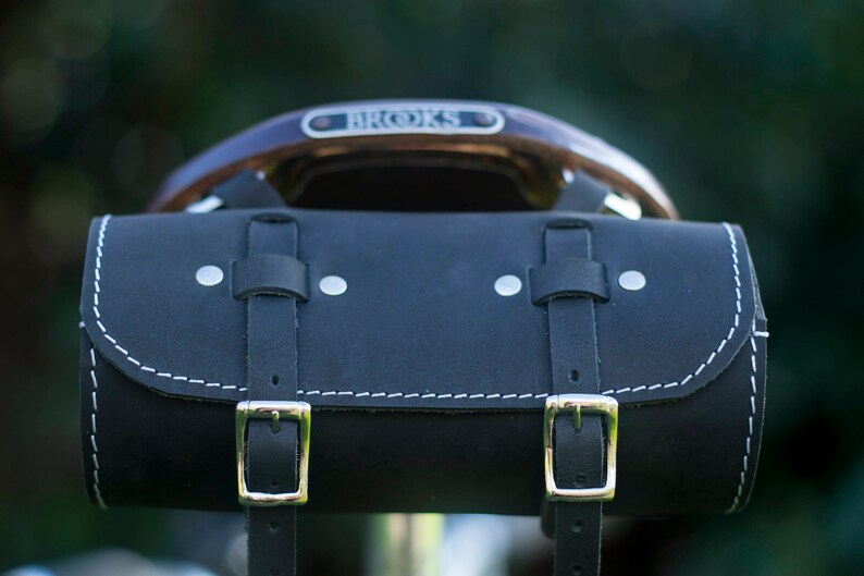 Bicycle Roll Tool Bag Real Leather in BLACK white Stitching Etsy