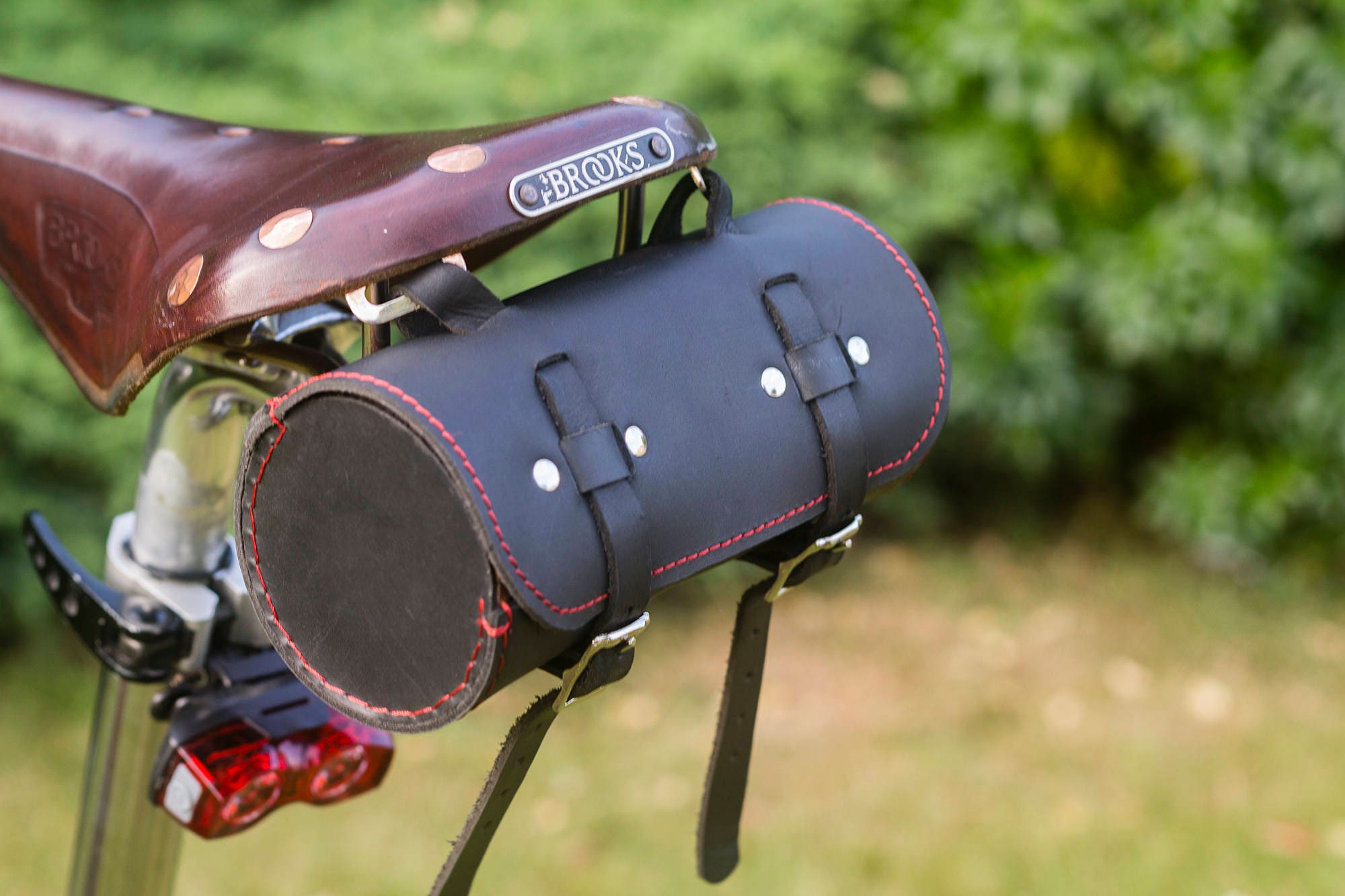 Bicycle Roll Tool Bag Real Leather in BLACK red Stitching Etsy