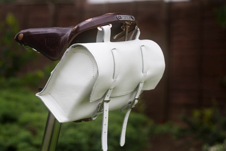 Large Genuine Leather Bicycle Bag Saddle Handlebar in WHITE Etsy