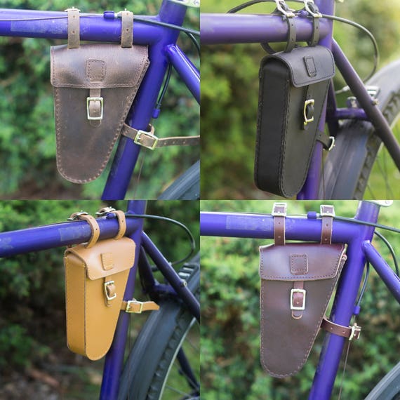 Frame Triangular Bag Handcrafted Natural Leather Bike Bicycle Frame Bag BLACK 