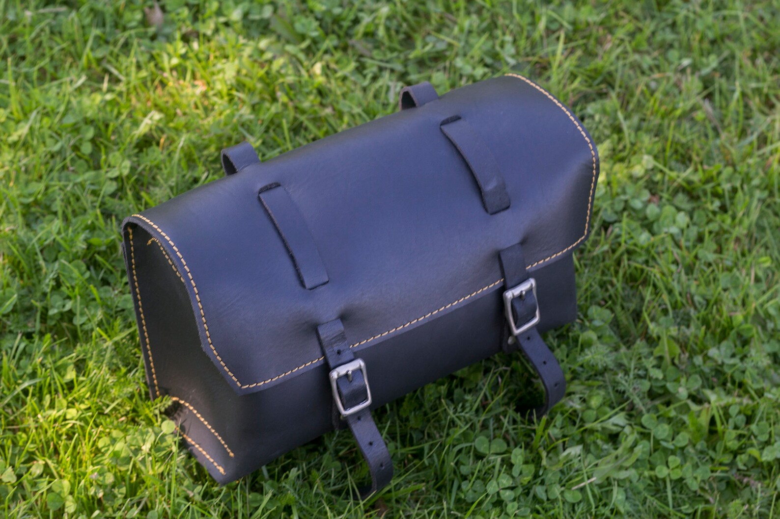 Large Genuine Leather Bicycle Bag Saddle Handlebar BLACK Etsy