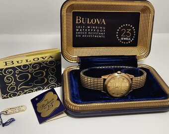 Vintage Bulova Miss America Watch Box Blue & Gold 1950 display picture 3