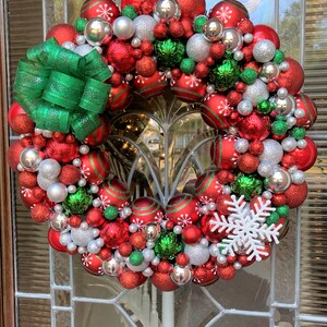 Snowflake, Ornaments, Christmas, Holiday, Wreath, Home Decor, Red, Green, White