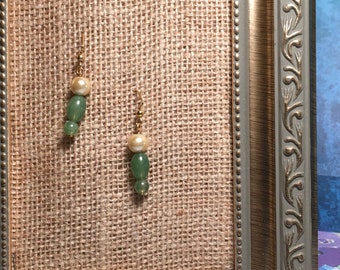 Beaded Green Dangle Earrings, Upcycled Vintage