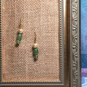 Beaded Green Dangle Earrings, Upcycled Vintage