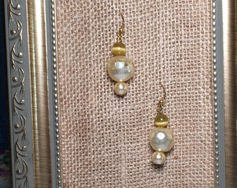 Stunning Champagne Beaded Dangle Earrings, Upcycled Vintage