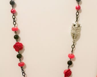 Rhinestone Owl Statement Necklace