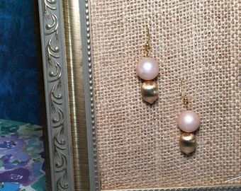 Pink & Gold Dangle Earrings, Upcycled Vintage