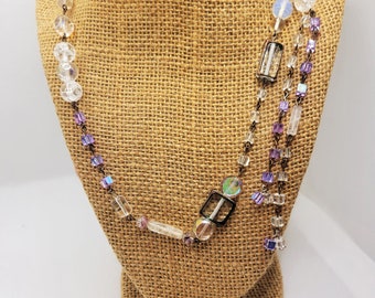 IRIDESCENCE: Iridescent Lariat Necklace & Earrings Set with Purple Highlights