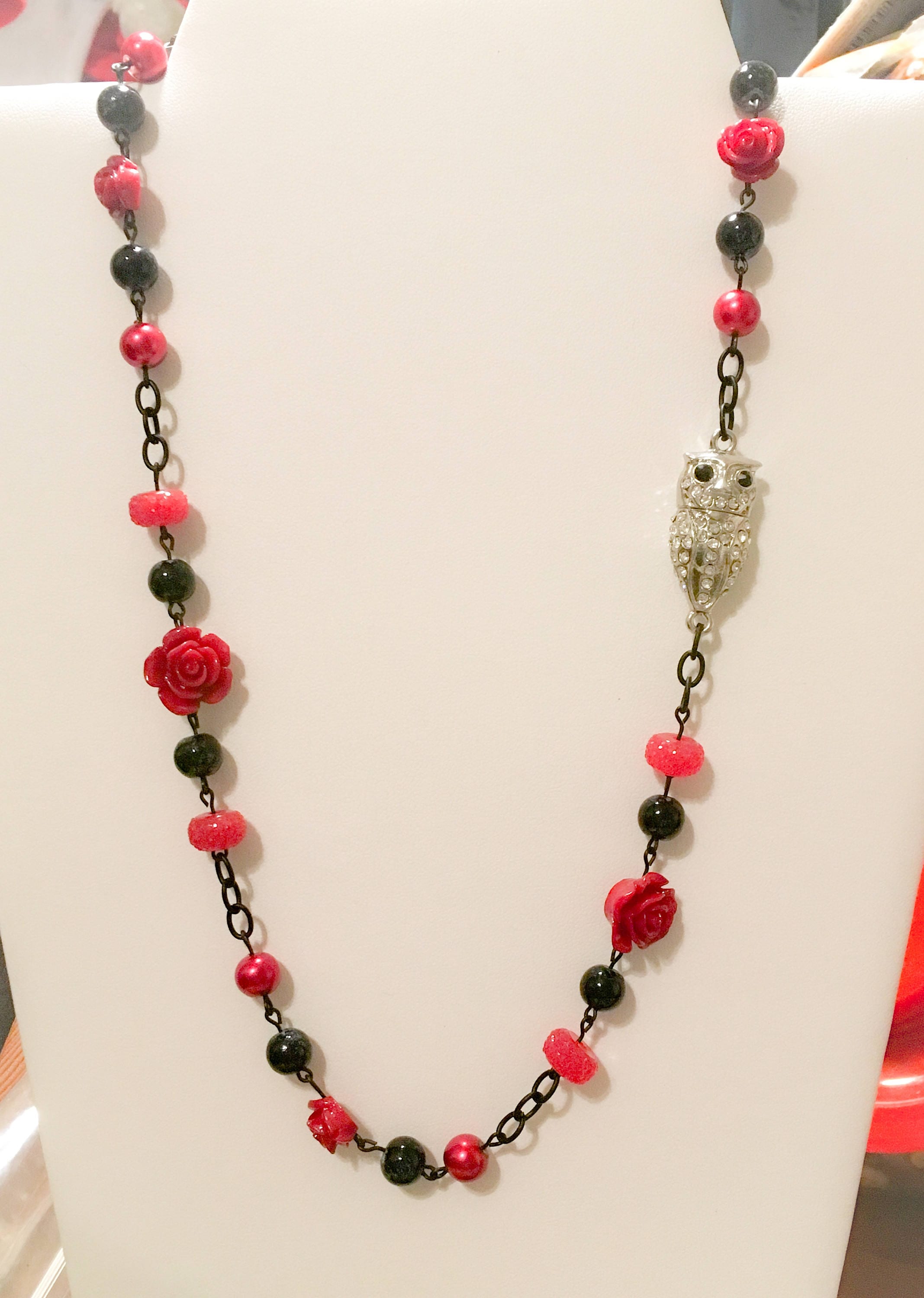Rhinestone Owl Statement Necklace