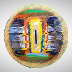 Abstract Solar eclipse lighting. Wood circle wall lamp. A dimmable wall light with wireless remote hand made in the USA.