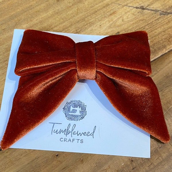 Rust Orange Velvet Hair Bow Large 4" Size