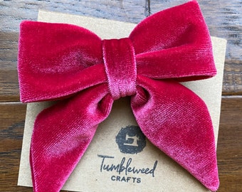 4 inch Cherry Red Velvet Hair Bow , Velvet Bow, Red Bow,