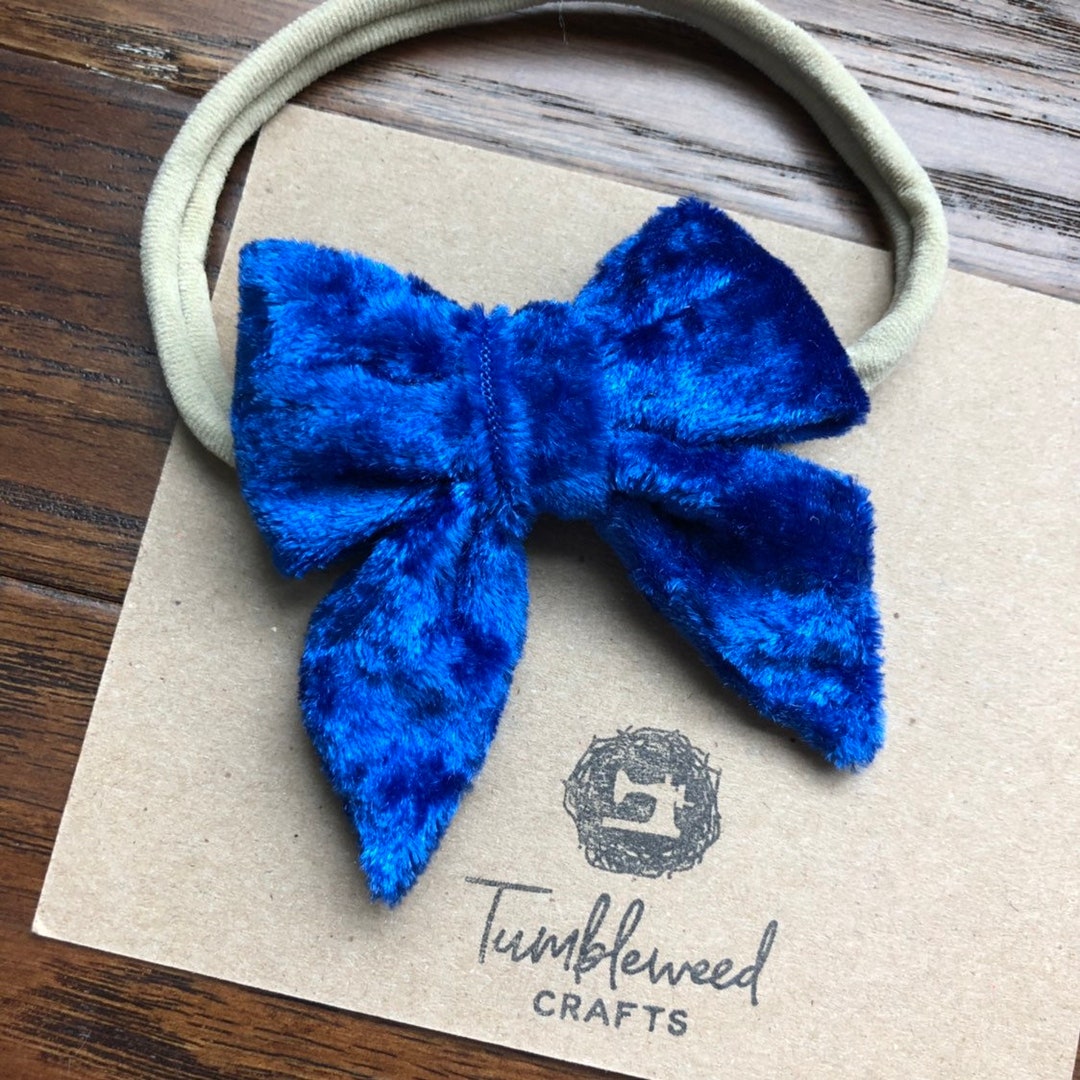 Blue Velvet Bow/velvet Bow/bow on Nylon/bow on Headband/baby Etsy