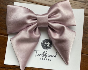 Mauve Pink Hair Bow made with Pink Satin