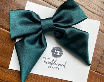 Hunter Green Satin Hair Bow