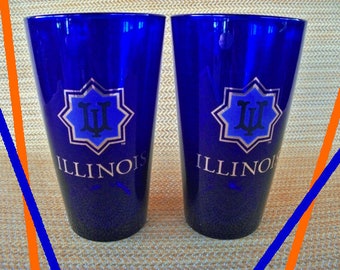 Set of Illini Pint Glasses | Allumni Association | Vintage Beer Glasses | Illini Football | Champaign Urbana | University of Illinois | UIUC