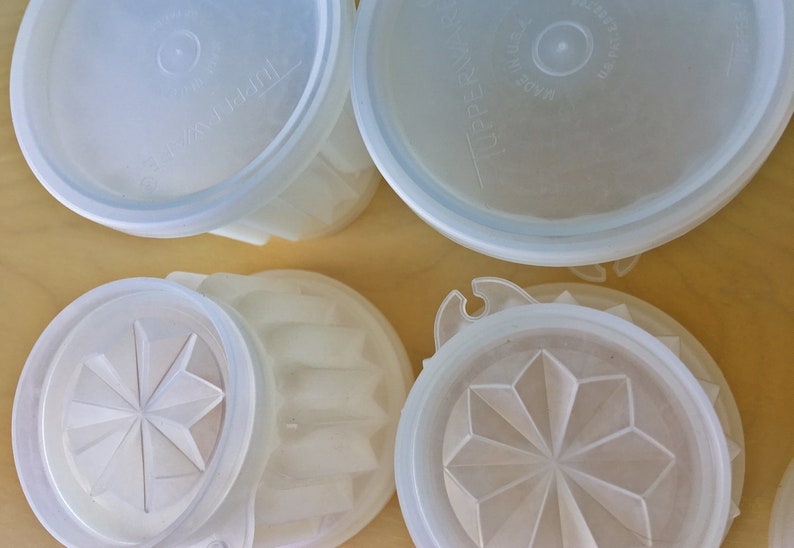 Six 4oz Tupperware Jello Molds Mini Jell-ette Molds Gelatin Molds Vintage Tupperware Midcentury Kitchen 297 Lids Fluted Molds image 9