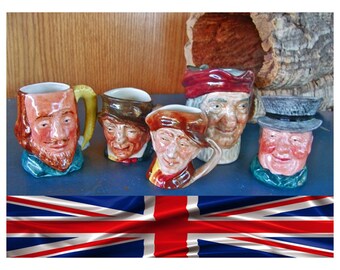 Set of Five Small Hand Painted Figural Mugs and Pitchers | Royal Doulton | Vintage Toby Ware | Made in England | Great Britain | Toby Jugs