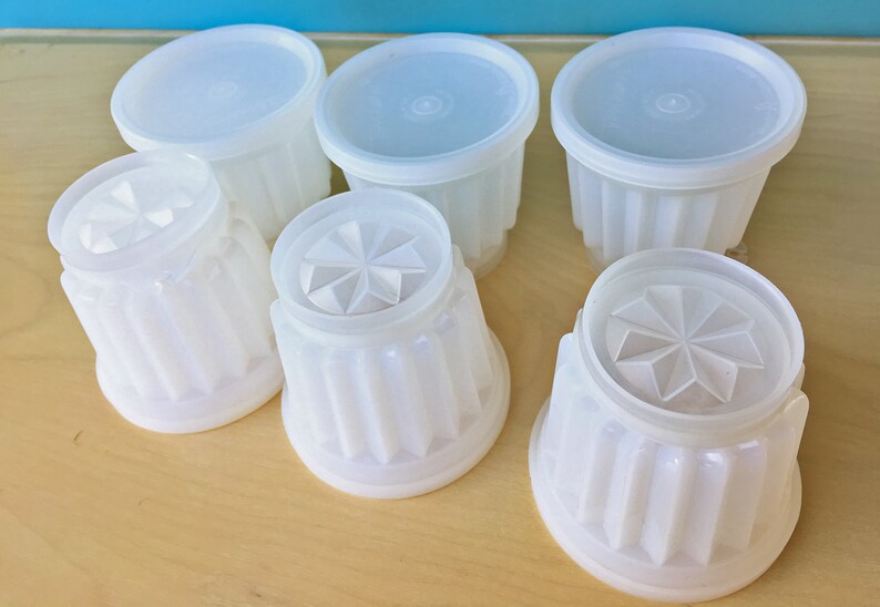 Six 4oz Tupperware Jello Molds Mini Jell-ette Molds Gelatin Molds Vintage Tupperware Midcentury Kitchen 297 Lids Fluted Molds image 7