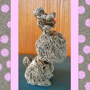 Spaghetti Poodle Figurine | Gray Fur Poodle in Ceramic | 1950&#39;s Ceramic Poodle Dog Standing/Dancing | Good Doggy | Midcentury Dog Figurine