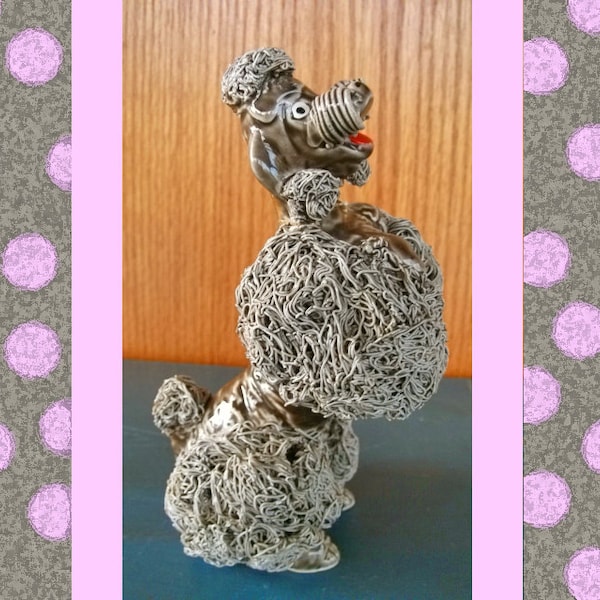 Spaghetti Poodle Figurine | Gray Fur Poodle in Ceramic | 1950's Ceramic Poodle Dog Standing/Dancing | Good Doggy | Midcentury Dog Figurine