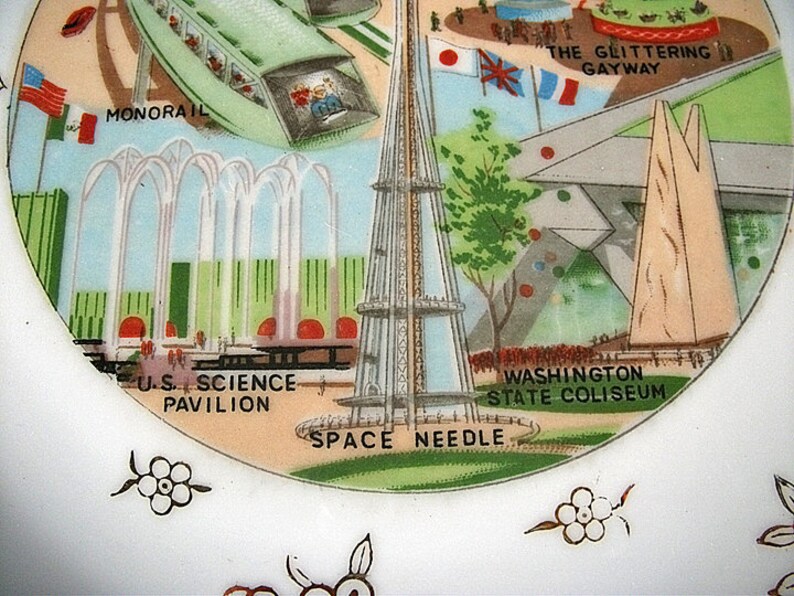 World/'s Fair Souvenir The Century 21 Exposition 1962 Space Needle Washington State Science Pavilion Seattle World/'s Fair Plate