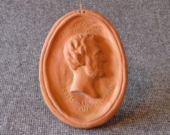 President Abraham Lincoln Clay Pottery Plaque | Souvenir | "Clay From Lincoln's Birthplace" Chicago World's Fair | 1933 Century of Progress