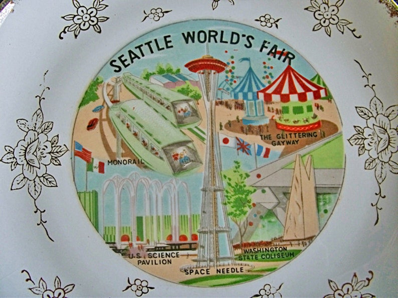 World/'s Fair Souvenir The Century 21 Exposition 1962 Space Needle Washington State Science Pavilion Seattle World/'s Fair Plate