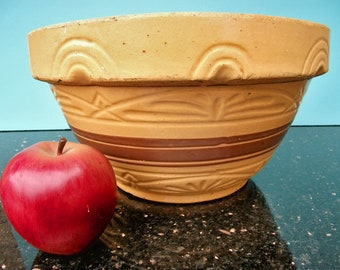 Robinson-Ransbottom Yellow-ware Bread Bowl | Roseville Ohio Pottery | R.R.P. Co. | Vintage Stoneware Bowl | Brown Stripes | 305 Mixing Bowl