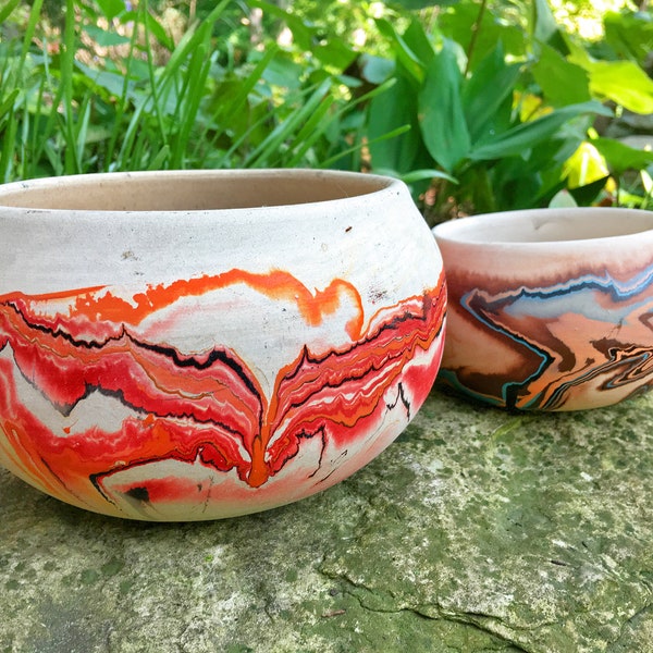 2 Piece Nemadji Pottery | Minnesota Pottery | 1960's Vintage Tourist Art | Native American Inspired Pottery | Swirl Pattern Clay Pots