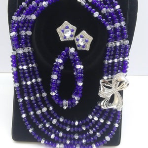 Beautiful 5 layers blue and silver bead jewelry