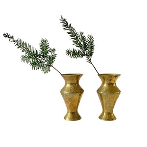 Antique Pair of Etched Brass Vases