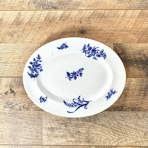 Rare Antique COALPORT Blue and White Floral Platter | Cobalt Blue Coalport | Stamped and marked AD 1750