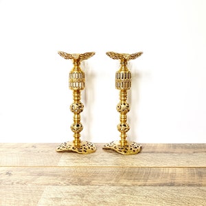 Vintage Pair of Ornate Brass Candle Holders