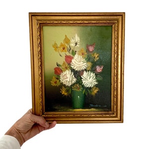 Vintage Floral Still Life Oil on Canvas - Signed