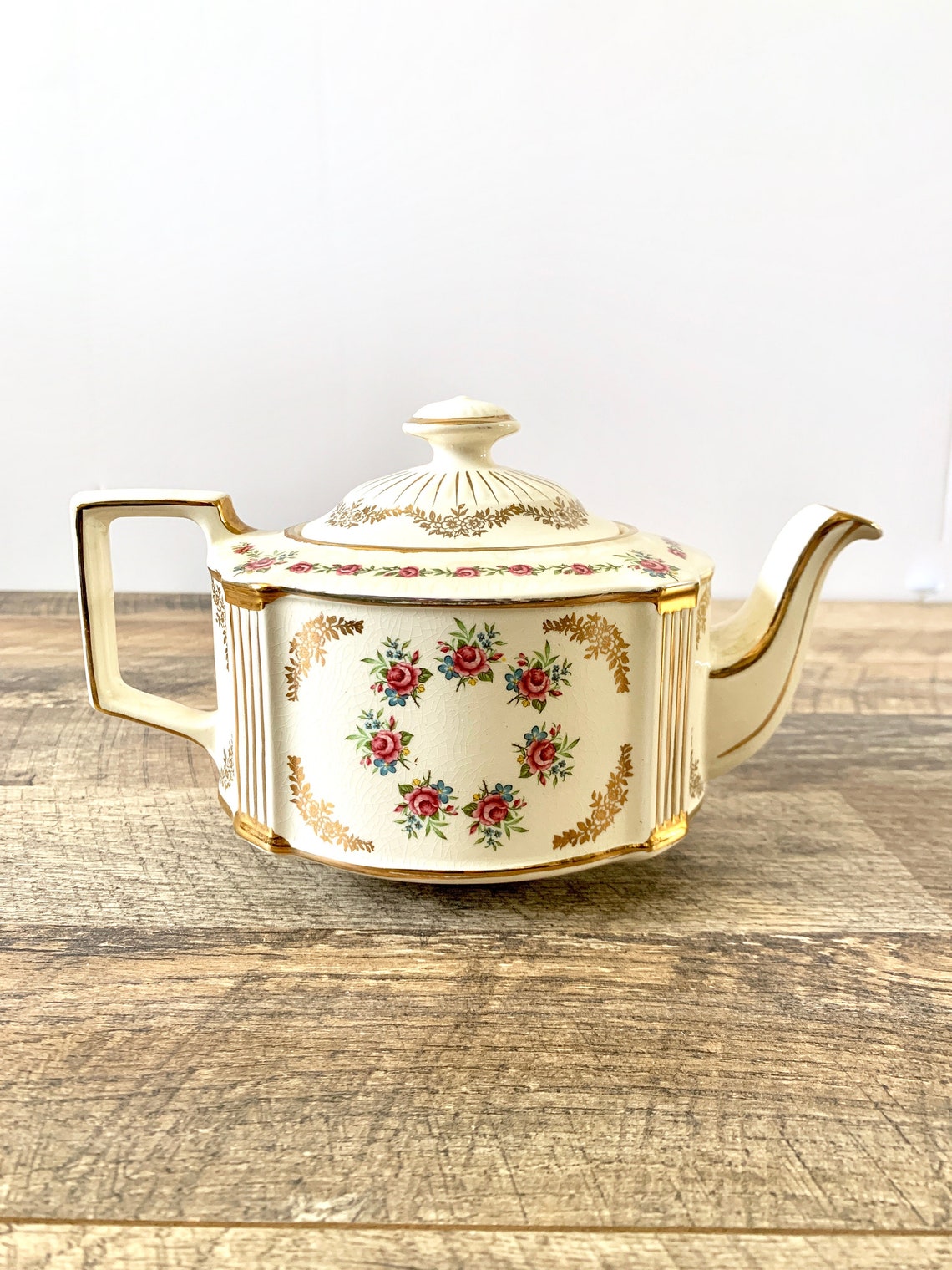 Vintage SADLER Tea Set No. 3356 Ivory Gold With Pink Red Roses Etsy