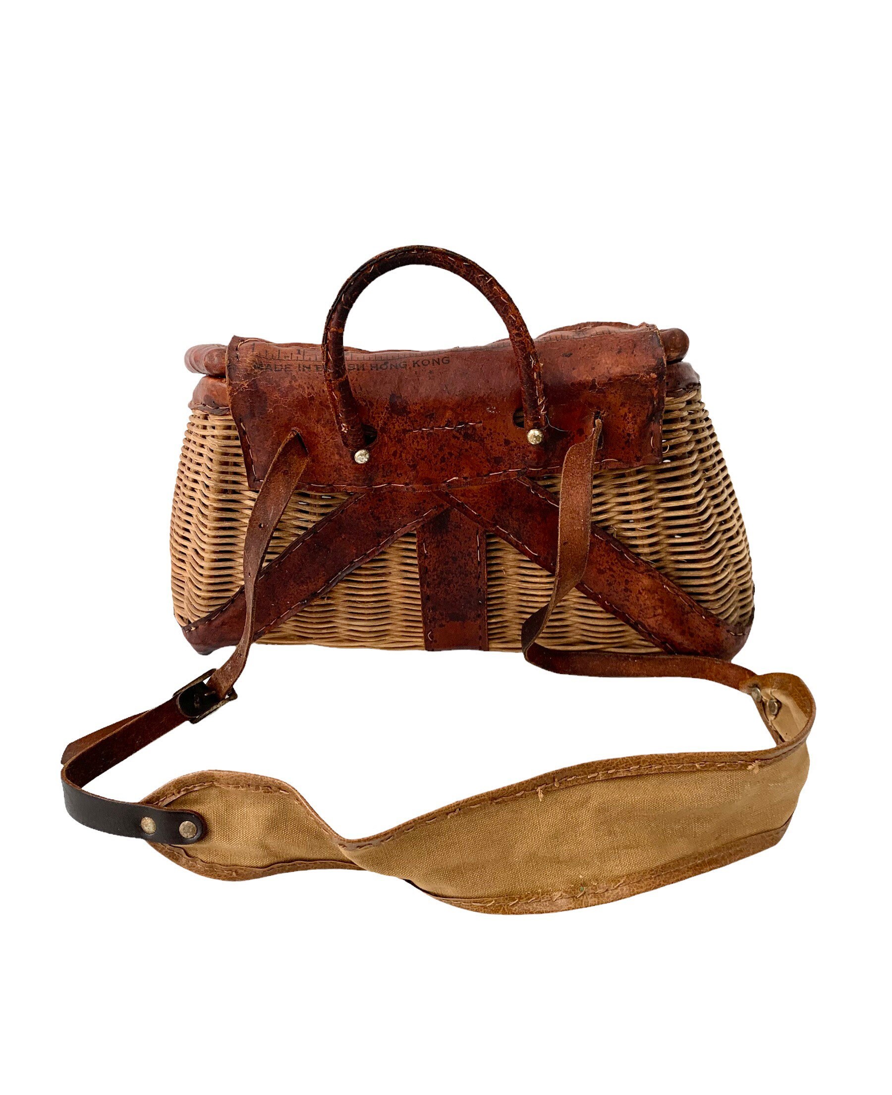 Vintage Fishing Creel Wicker Basket With Original Leather Etsy