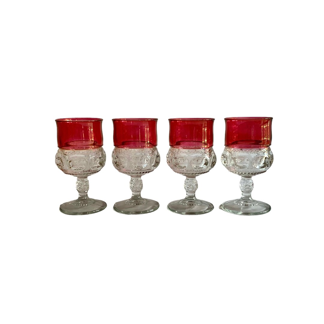 Vintage KINGS CROWN RUBY Flash Thumbprint Wine Glasses | Set of 4 - Etsy