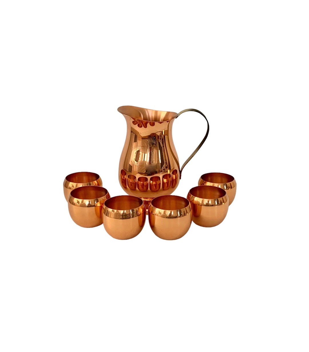 Vintage COPPERCRAFT GUILD MCM Water Pitcher Serving Set With 6 Cups Etsy
