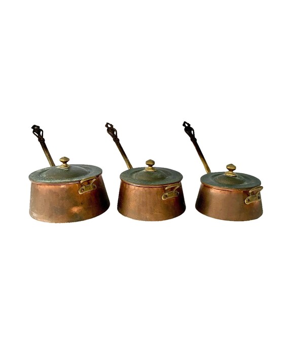 Antique Copper Pots With Lids and Brass Handles Copper Etsy