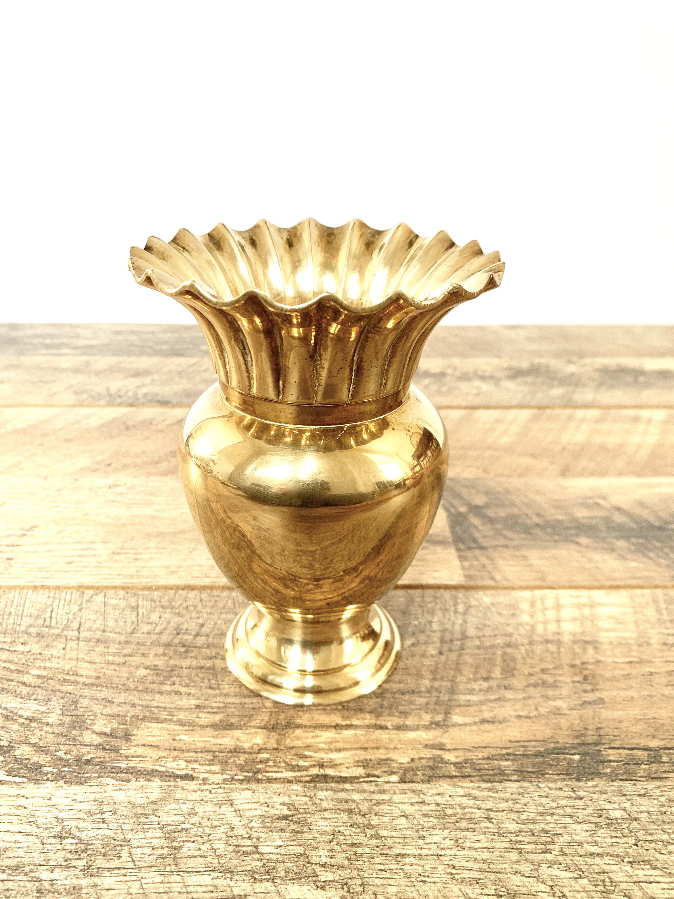 Brass Pedestal Vase with Lovely Scalloped Pleated Design Etsy