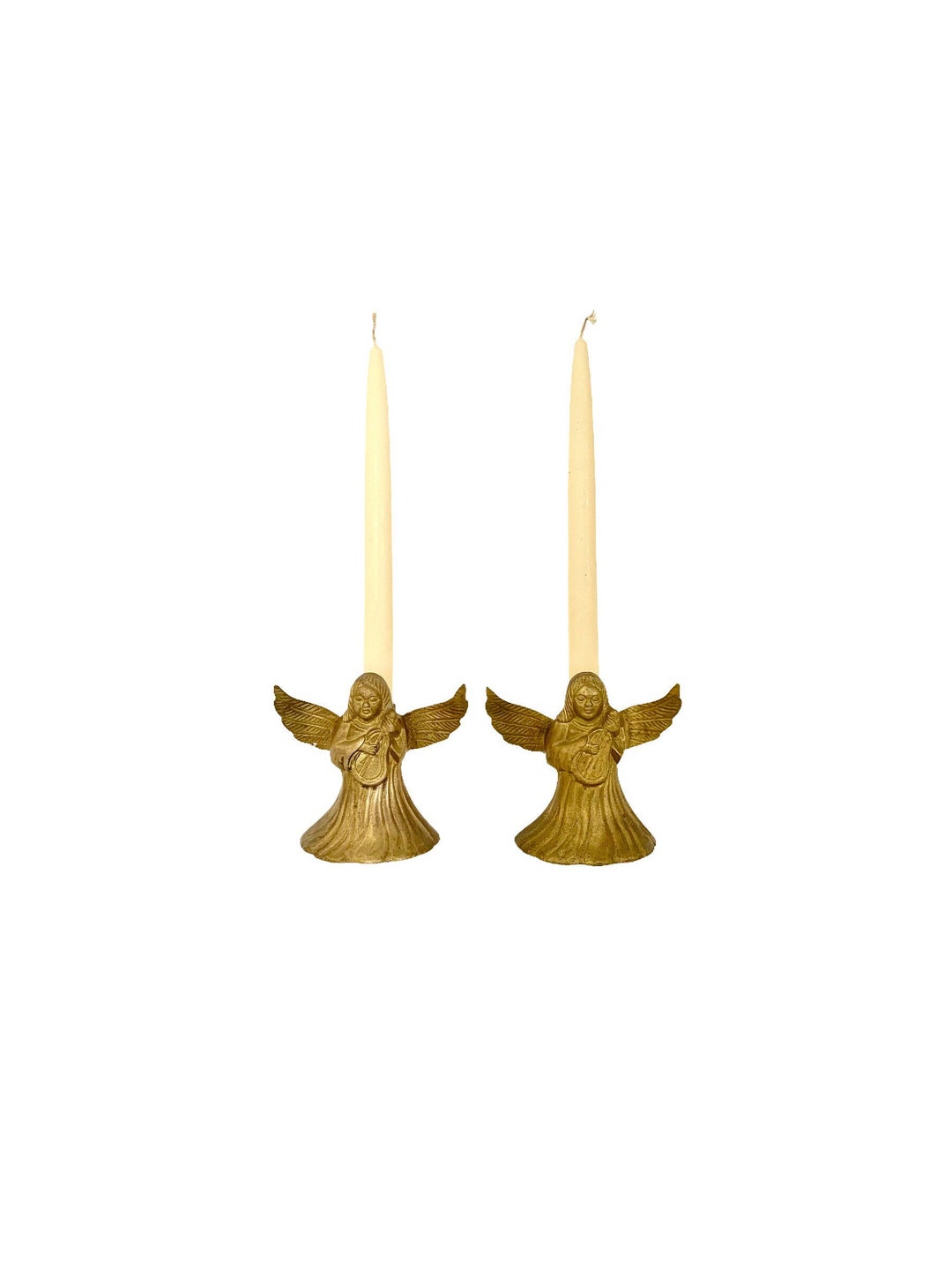 Vintage Brass Angel Candleholders Cast Brass Angel Candlesticks Etsy