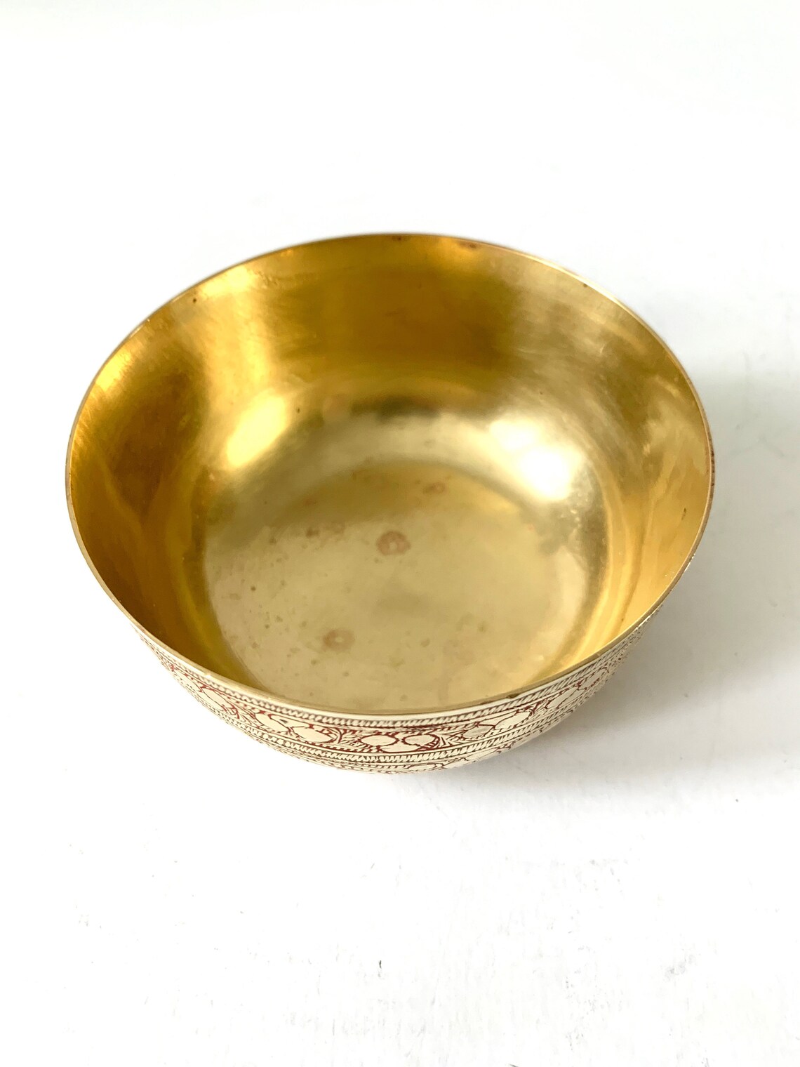 Vintage Etched Brass Bowl Made in India Etsy