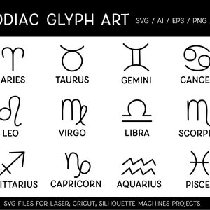 Set of Zodiac sign icons, Zodiac Signs SVG, Astrology signs ,Zodiac svg bundle for Cricut, Zodiac svg files, Horoscope svg, Glyph signs svg