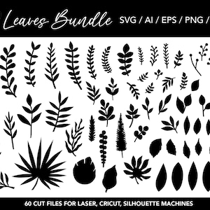 60 Leaves Bundle. High Quality Cut files. Paper Leaves svg. Vegetation svg. Leaf svg. Vines. Eucalyptus svg, layered leaf svg